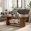 Table basse rustique brune avec tablette de rangement