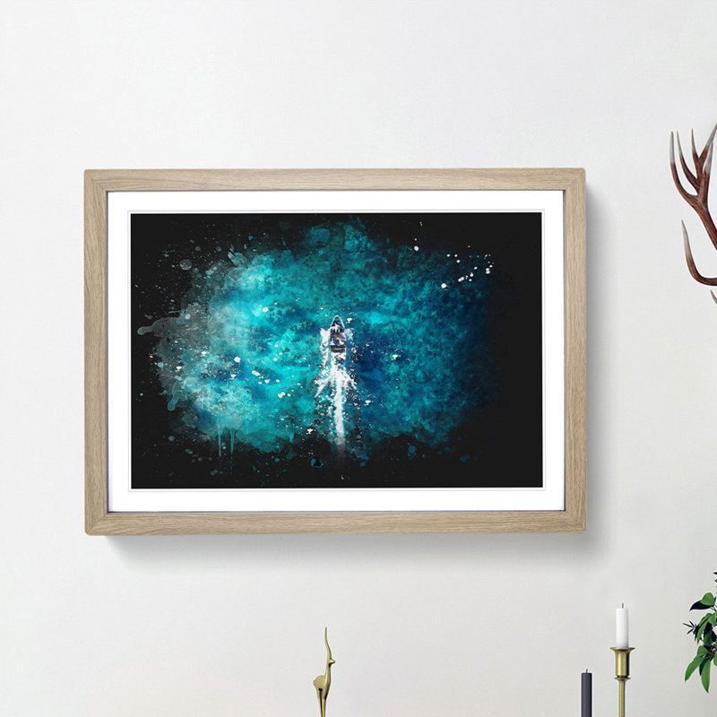 Boat in the Maldives - Picture Frame Painting Print, Oak Framed, 24cm H x 33cm W x 2cm D