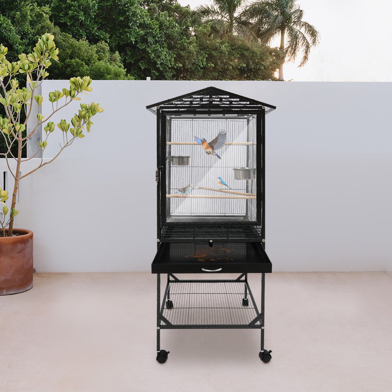 Cage à oiseau 53,5 "d'intérieur moderne noir simple avec roues pour perroquets