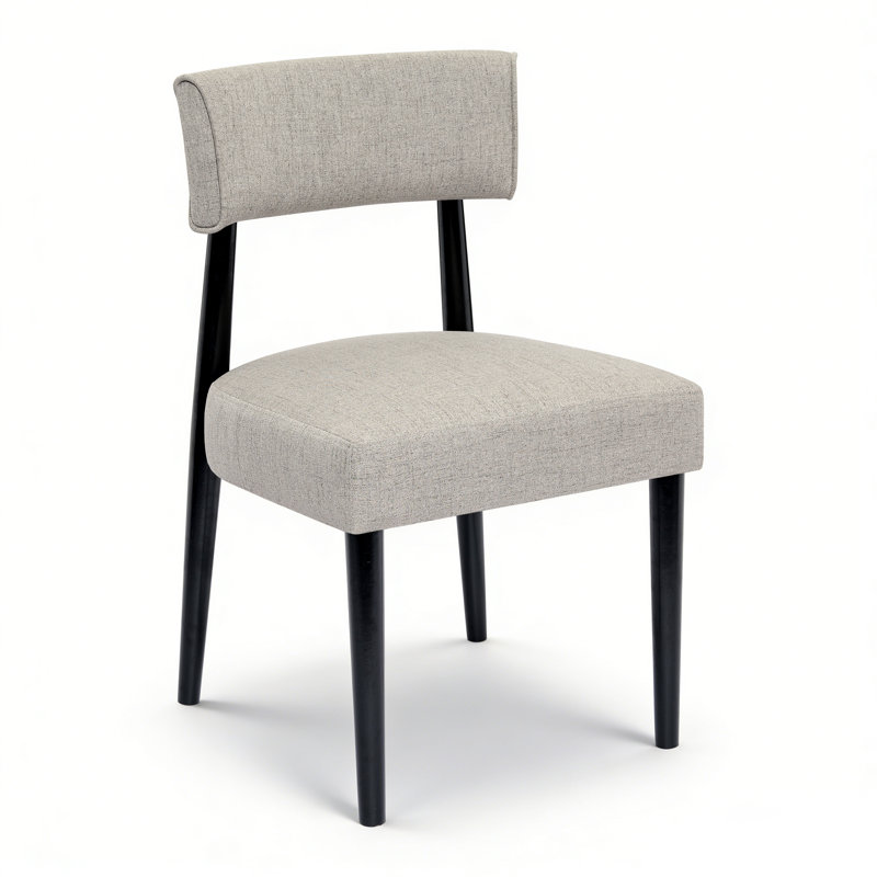 Upholstered Solid Wood Dining Chair Side Chair, Gray, 6, Black