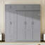 Grand lit escamotable mural avec armoire supérieure, tablettes et garde-robe, lit pliable peu encombrant-292897908