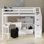 Lit mezzanine en bois à fonctions multiples avec bureau en L, tiroirs, armoire et escalier de rangement-102045916