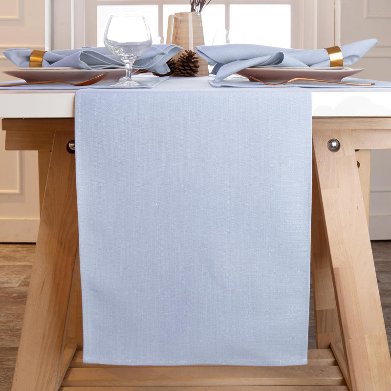 D'Moksha Homes Plain Faux Linen Table Runner, Light Blue, 108" x 13"