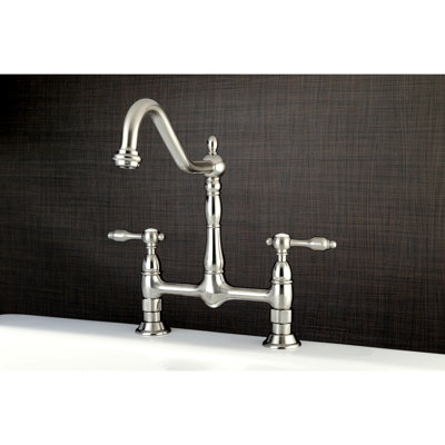 Kingston Brass Tudor Two-Handle 2-Hole Deck Mount Bridge Kitchen Faucet
