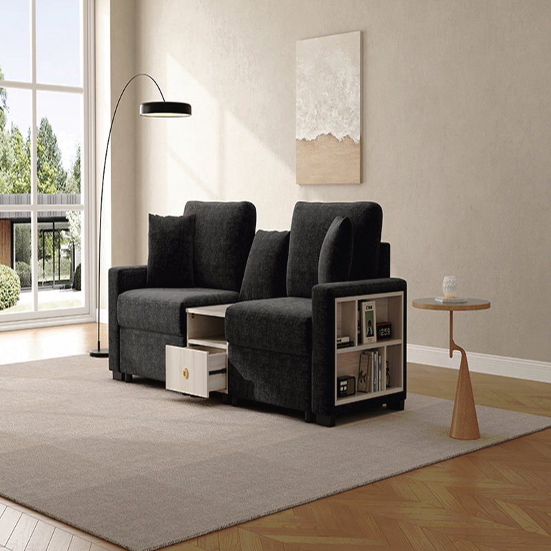 Canapé modulaire rembourré 95,7 po avec accoudoirs de rangement et console centrale pour salon Modern, Chenille noir