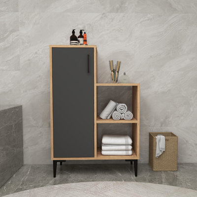 Modern Multi-Purpose Cabinet, Atlantic Pine & Anthracite, 42.0 x 28.1 x 13.8 inches | 100% Melamine Coated Particle Board, Thickness: 0.7 inches | Wall-Mountable, Additional Storage & Numerous Shelves, Stylish Design