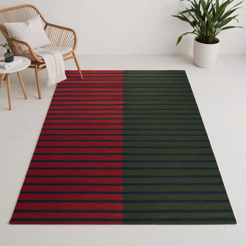 Tapis intérieur / extérieur vert HorizontalStripes, Rectangle 5 pi x 7 pi