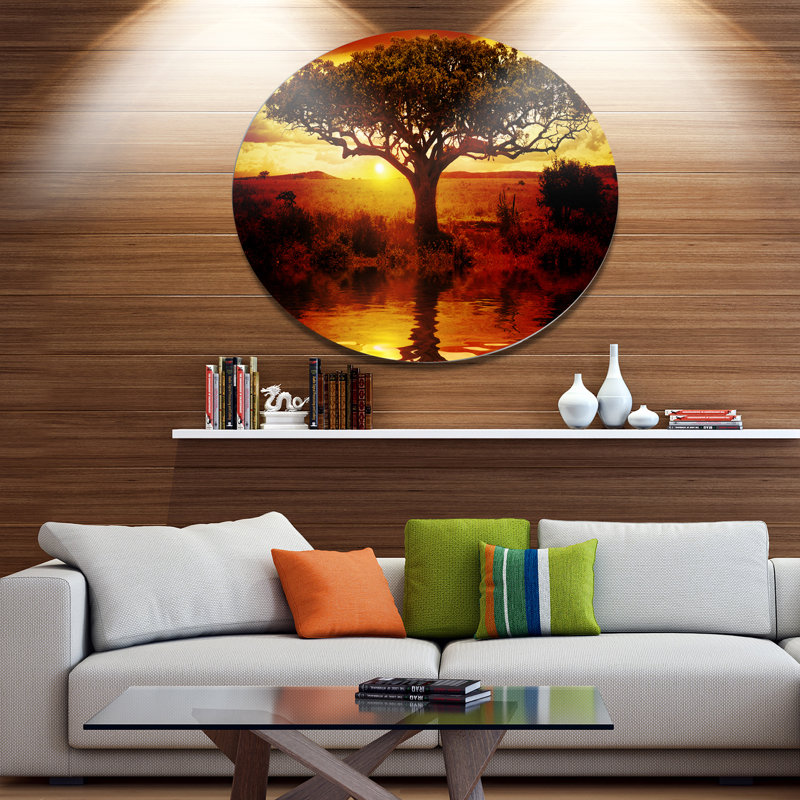 «Lonely Tree in African Sunset», impression, H 23 po x l 23 po x P 1 po, Métal