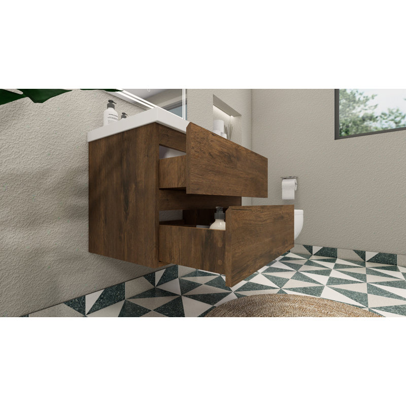 Ensemble de meuble-lavabo simple mural Ninel 30, Palissandre