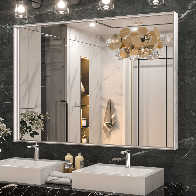 Stemn Framed Bathroom Vanity Mirror Accent Mirror, Silver, 40" x 30"