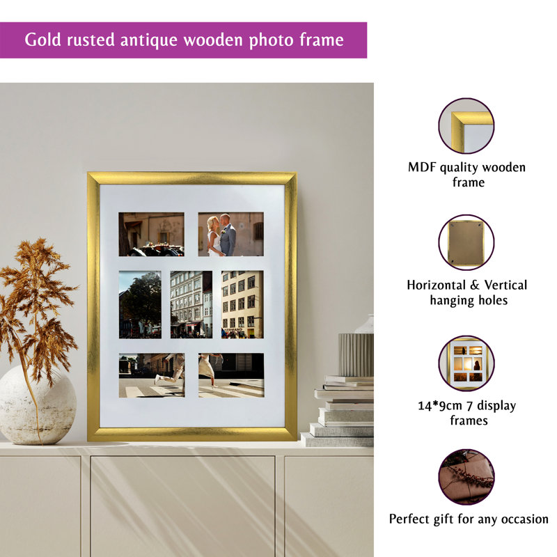 Colvard Bevelled Picture Frame with Mat, Gold