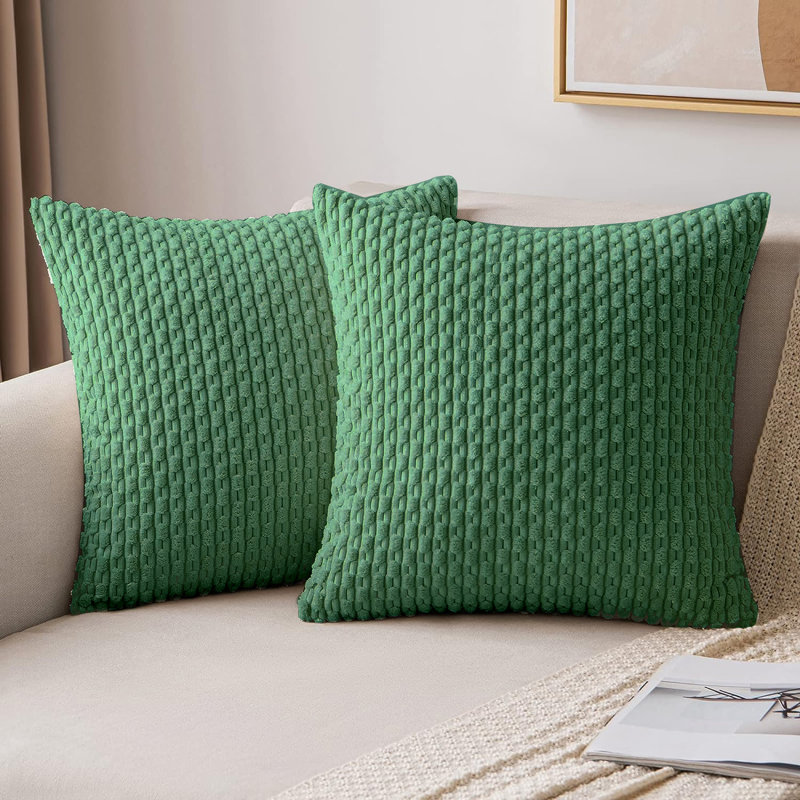 Housse de coussin Cozy 2 pièces, 20 po x 20 po, Vert foncé