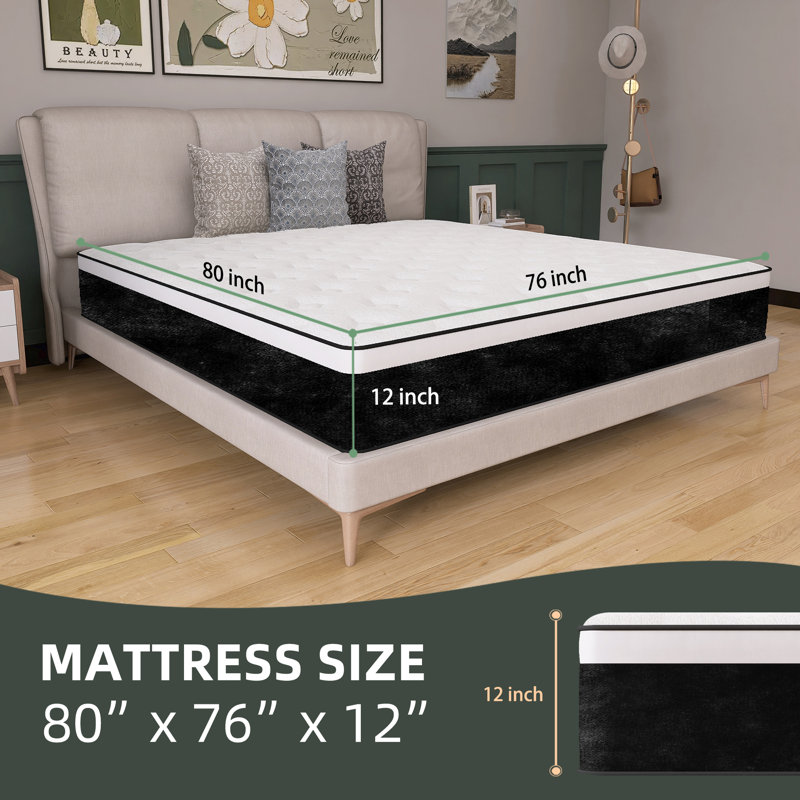 Medium Hybrid Mattress Pocket Spring with CertiPUR-US Certified Foam, King, Height Profile (12")