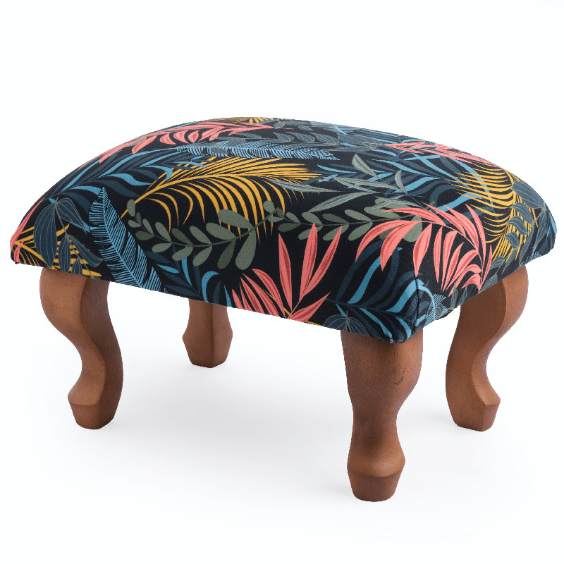 Gravitte 38cm Wide Velvet Rectangle Floral Footstool Ottoman, Multicoloured, Brown