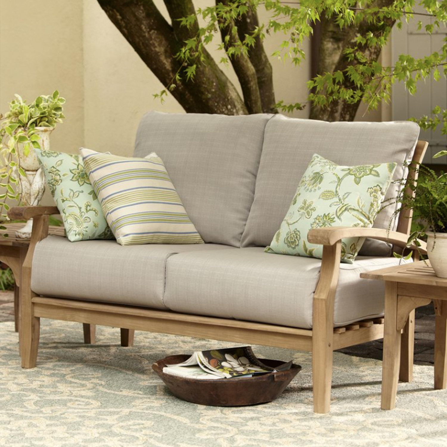 Summerton 54" Teak Patio Loveseat, Beige, Natural