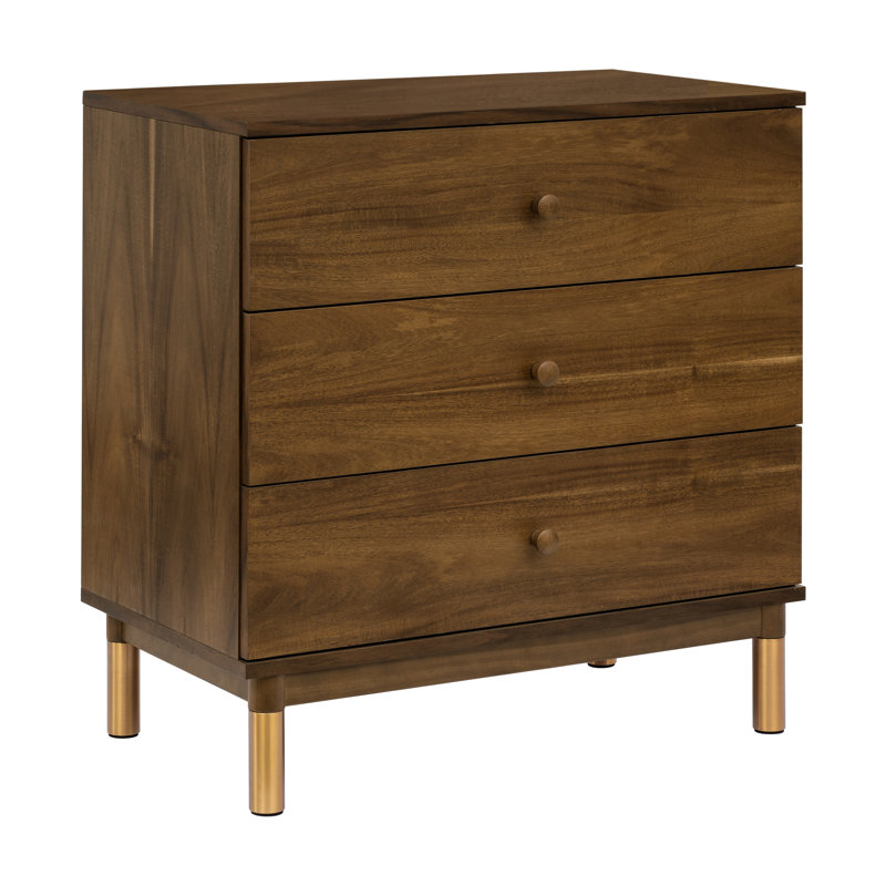 Gelato 3 Drawer Changer Dresser, Natural Walnut/Gold
