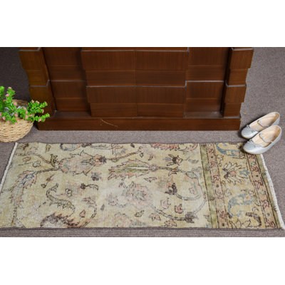 Tapis de porte turc rétro tissé à la main dans des tons pastel doux avec un élégant motif floral