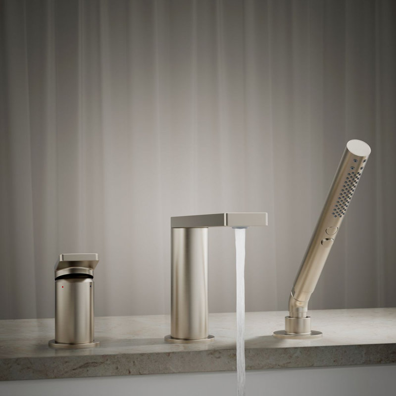 Composed Deck-Mount Bath Faucet With Handshower, Brushed Nickel
