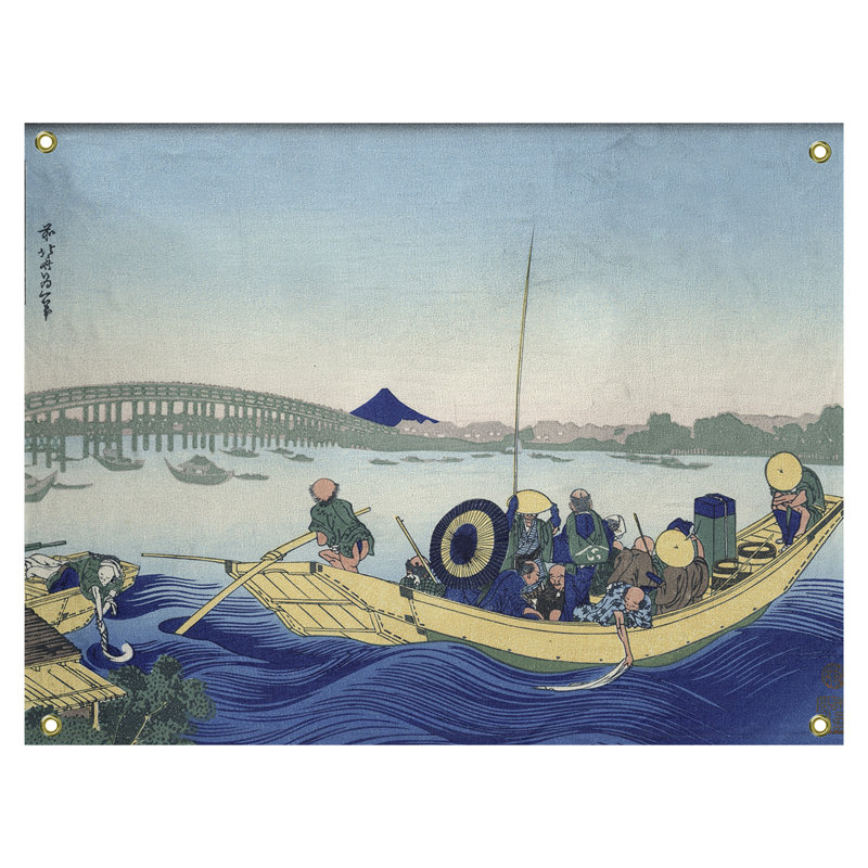Tapisserie murale coucher de soleil sur le pont Ryogoku, H 60,5 po x l 51,5 po, bleu
