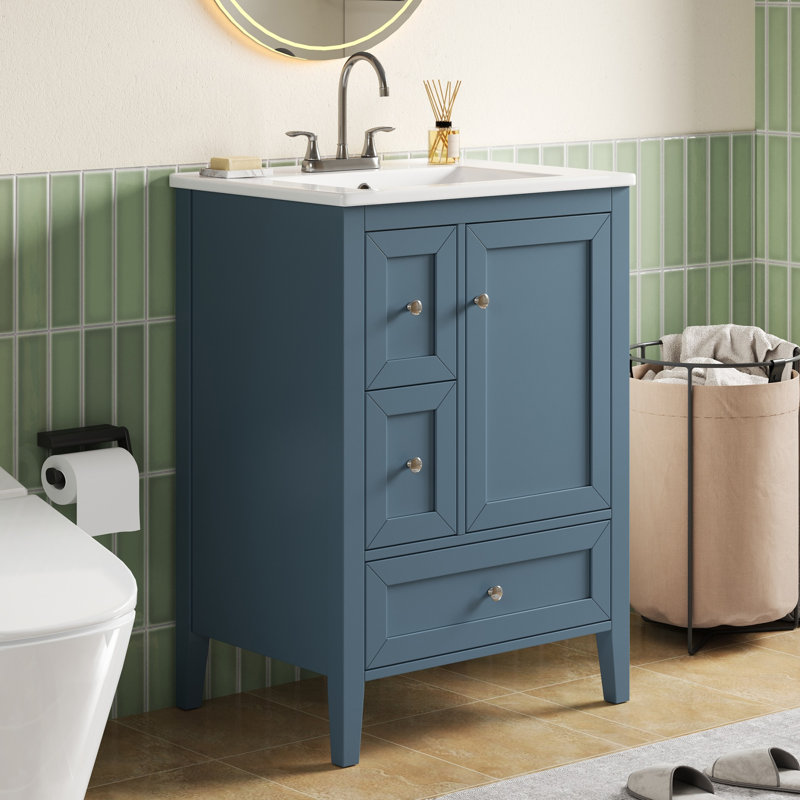 Meuble-lavabo moderne 24 po avec lavabo en céramique, Blue Gray