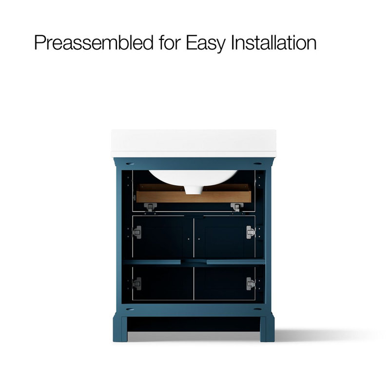 Charlemont 30 In. Bathroom Vanity Cabinet With Sink And Quartz Top, Tidal Blue, Brushed Brass, 30"