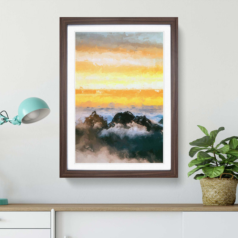 Mountain Peaks in Abstract - Framed Print, 65cm H x 48cm W x 2cm D, Walnut Framed