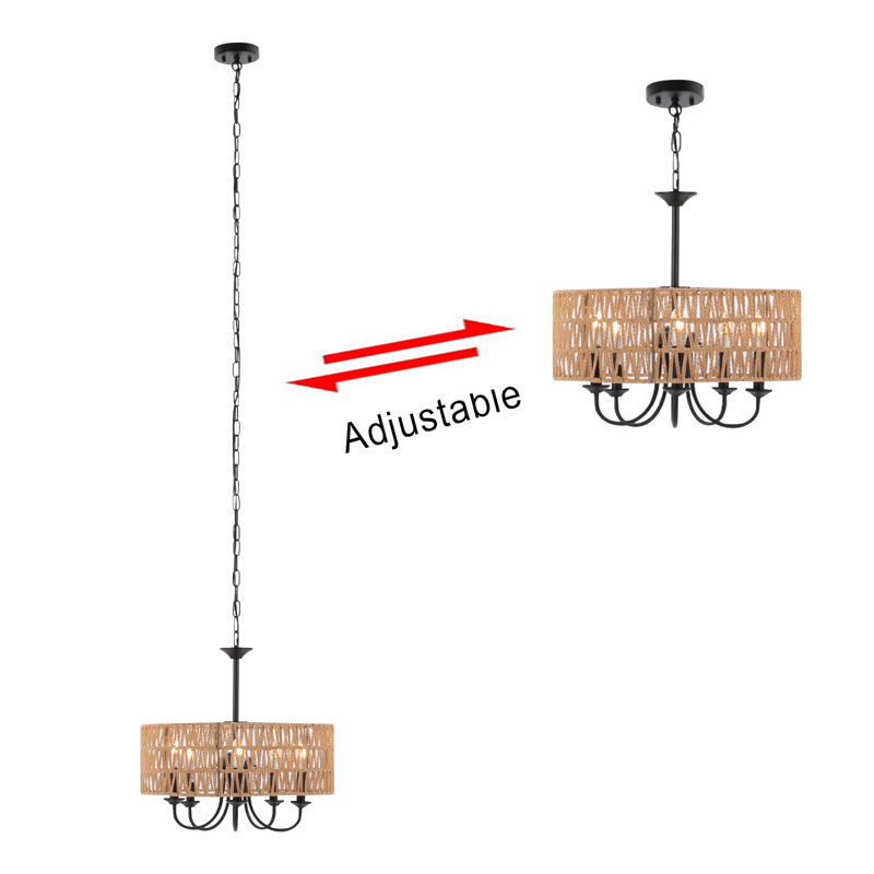 Lustre bohémien 5 lumières à hauteur réglable pour les salles à manger, les salons et les cuisines