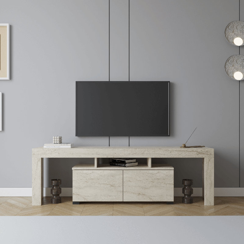 Bronny 2-Door Shelved TV Unit – Elegant & Functional Entertainment Center, Travertine