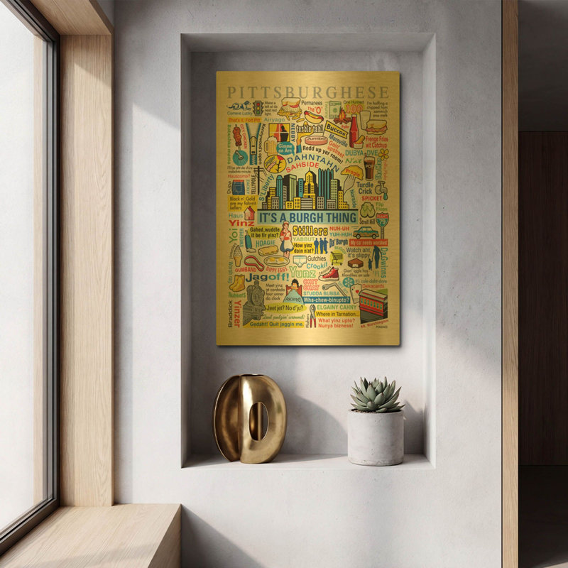 « Pittsburgh » par Ron Magnes, tableau mural en métal doré, 30,5 x 40,5 cm, 12 po x 16 po