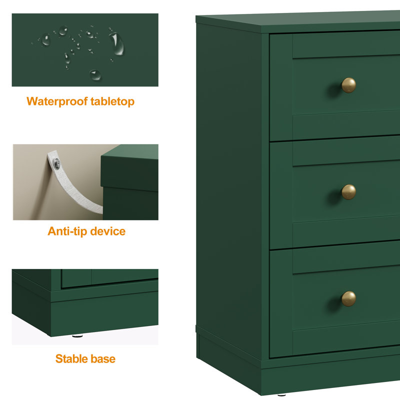 Yokota 3 Drawer 60Cm Chest, Green