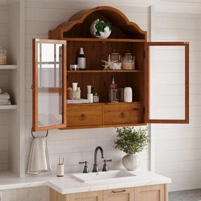 Armoire murale en bois massif 30,12 po avec plateau ondulé élégant, rétro rustique vieilli pour la salle à manger, la cuisine et le salon
