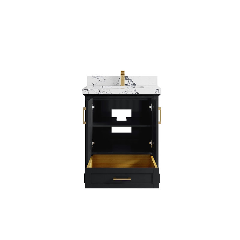 Boston 30 po X P 22 po D Meuble-lavabo simple en fer forgé avec 2 quartz, Viola nuit