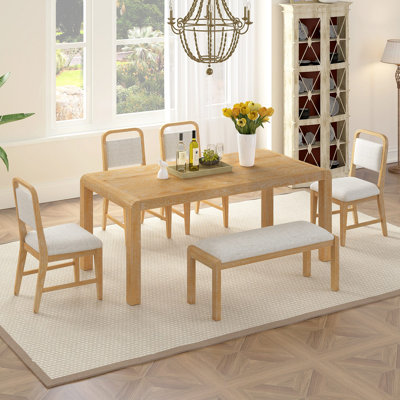 Ensemble de table de salle à manger vintage extensible pour 4 à 6 personnes avec 4 chaises rembourrées et 1 banc