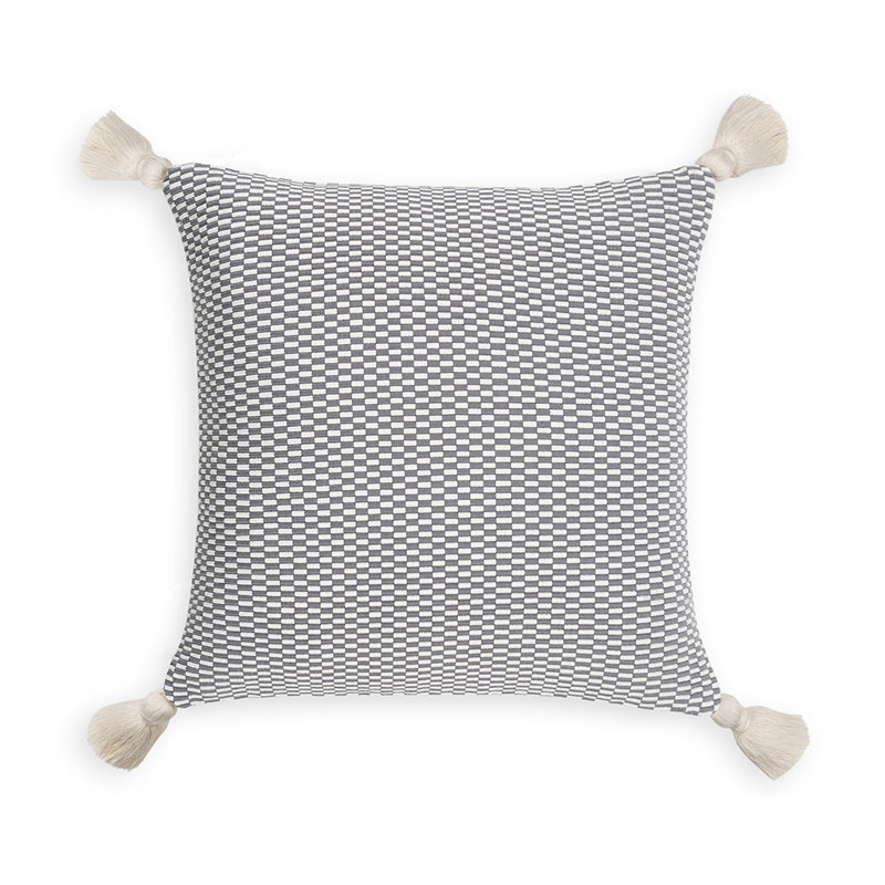 Ella Square Cotton Pillow Cover and Insert, Gray/Natural