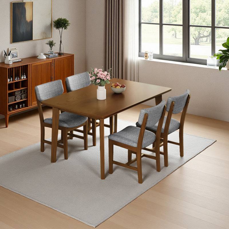 Ensemble de salle à manger rustique 5 pièces - 1 table en bois massif + 4 chaises rembourrées, mobilier de style campagnard pour la cuisine et la salle à manger, ensemble de salle à manger minimaliste