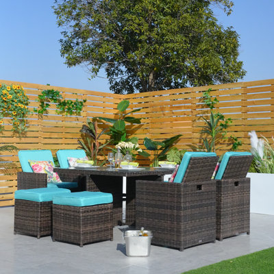 8 - Person Wicker Patio Dining Set with Square Table , Cushions Included