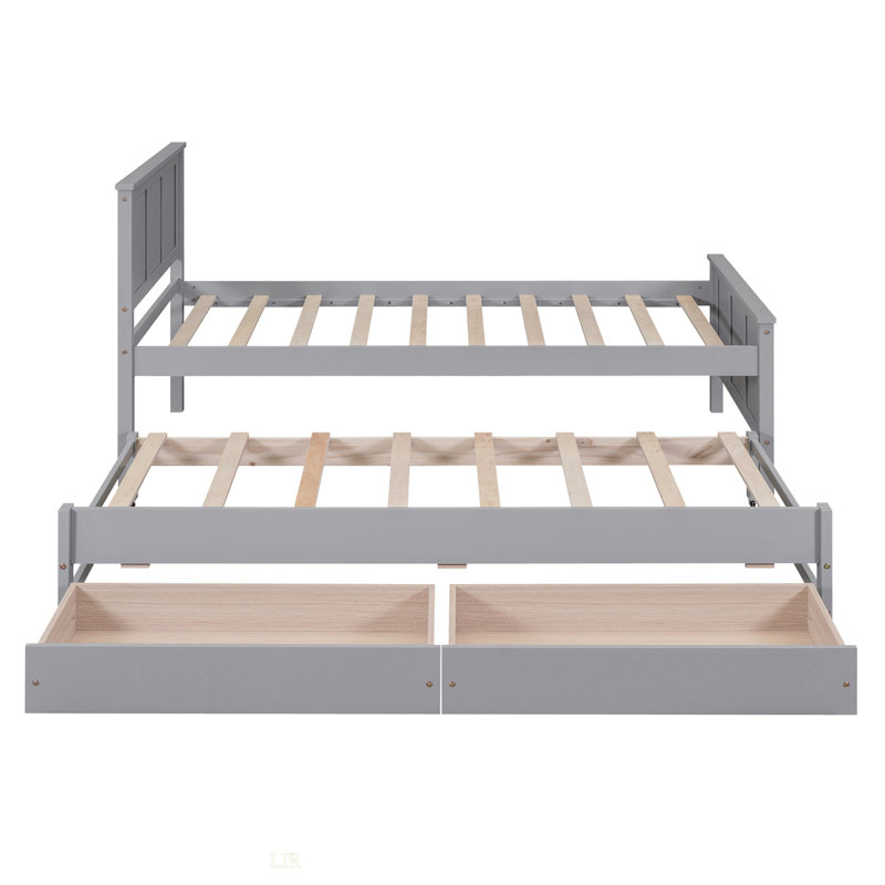 Lit plateforme simple avec lit gigogne et tiroirs, gris