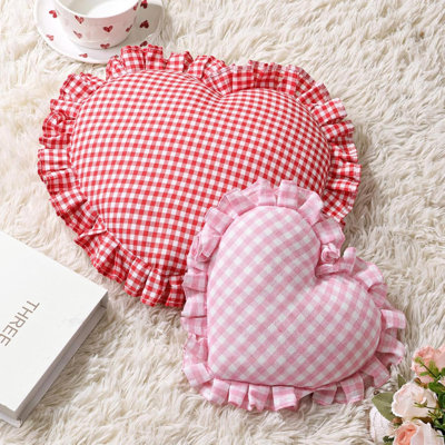 Valentines Day Decorations, 2Pcs Love Heart Shaped Pillows,  Gingham Couch Cushion, Romantic Heart-Shaped Throw Pillows For Valentines Gifts, Bedroom, Sofa, Holiday Pillows
