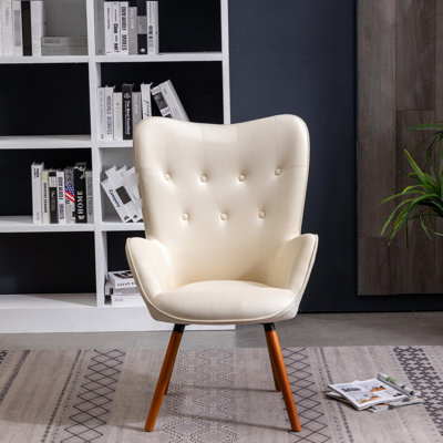 Fauteuil d'appoint blanc en velours soyeux avec dossier - structure de pieds en bois stable, pieds confortables capitonnés, mousse