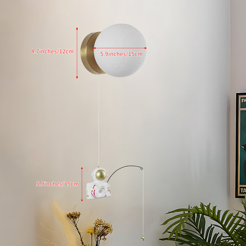  Applique murale câblée 1 lumière Swinging Astronaut Moon avec abat-jour imprimé en 3D