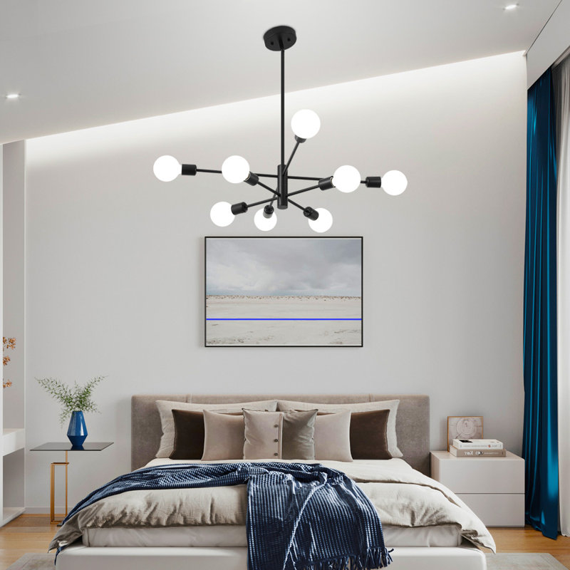 Lustre sphérique spoutnik moderne 8 lumières Glenarm, Noir mat