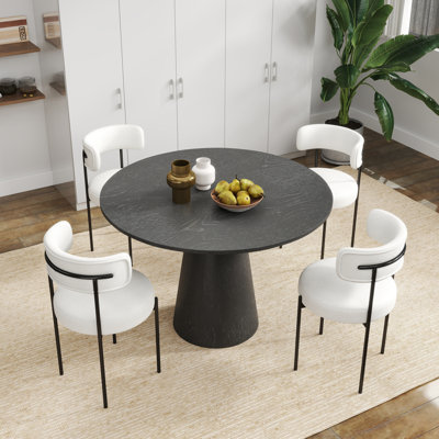 Eliverto Round Dining Set, Pedestal Dining Table with 4 Boucle Chairs