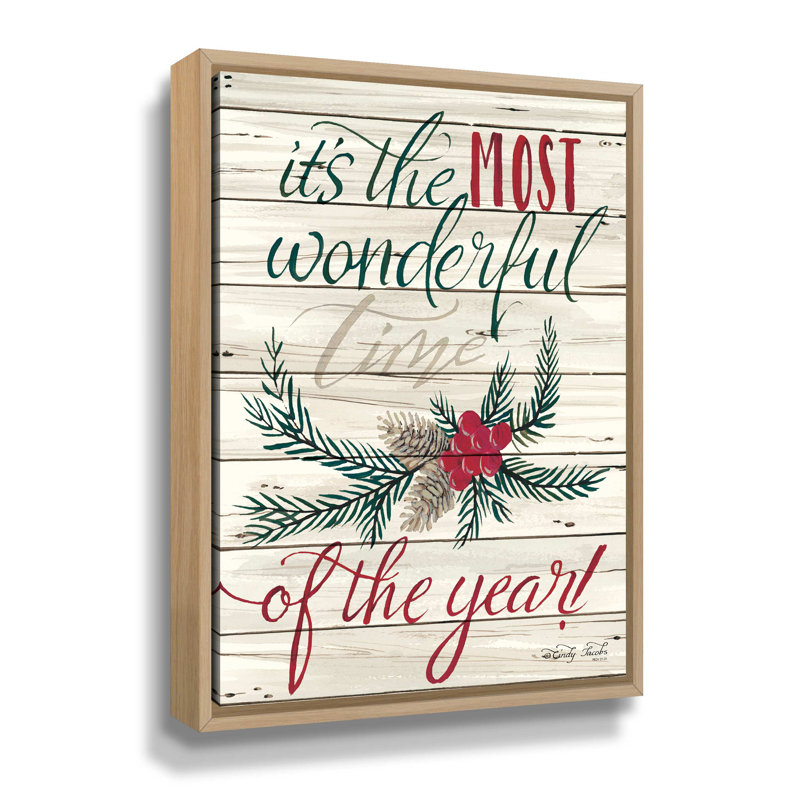 «The Most Wonderful Time», reproduction d'art textuel sur toile, H 18 po x l 14 po x P 2 po, Cadre flottant en chêne blanc