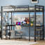 Lit mezzanine simple en métal avec bureau, tablettes, échelle et garde-corps pour une utilisation compacte et multifonctionnelle dans les chambres-623769531-623769530
