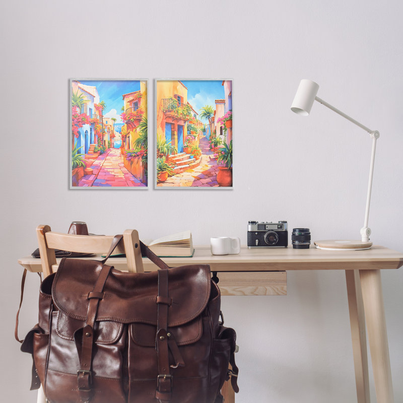 Ensemble de 2 giclées d'art pittoresques, village méditerranéen par Andrea Haase, Estampe numérique Farmhouse