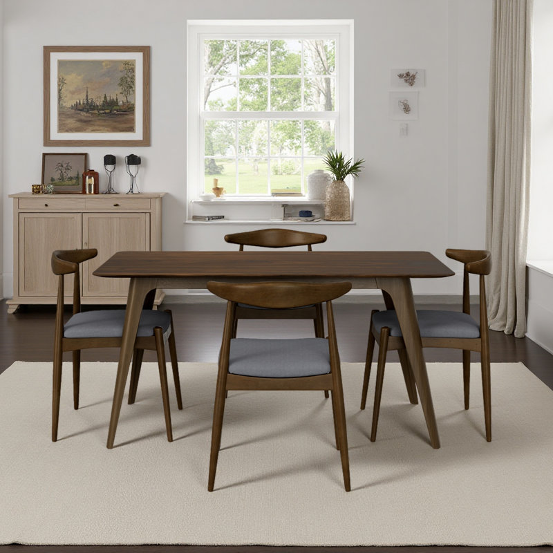 Ensemble de salle à manger 5 pièces 1 table 4 chaises, structure en bois d'hévéa, plateau en faux bois, Gris anthracite