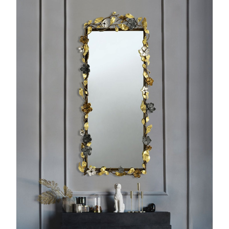 Vintage Bloom Rectangle Brass Framed Dresser Mirror