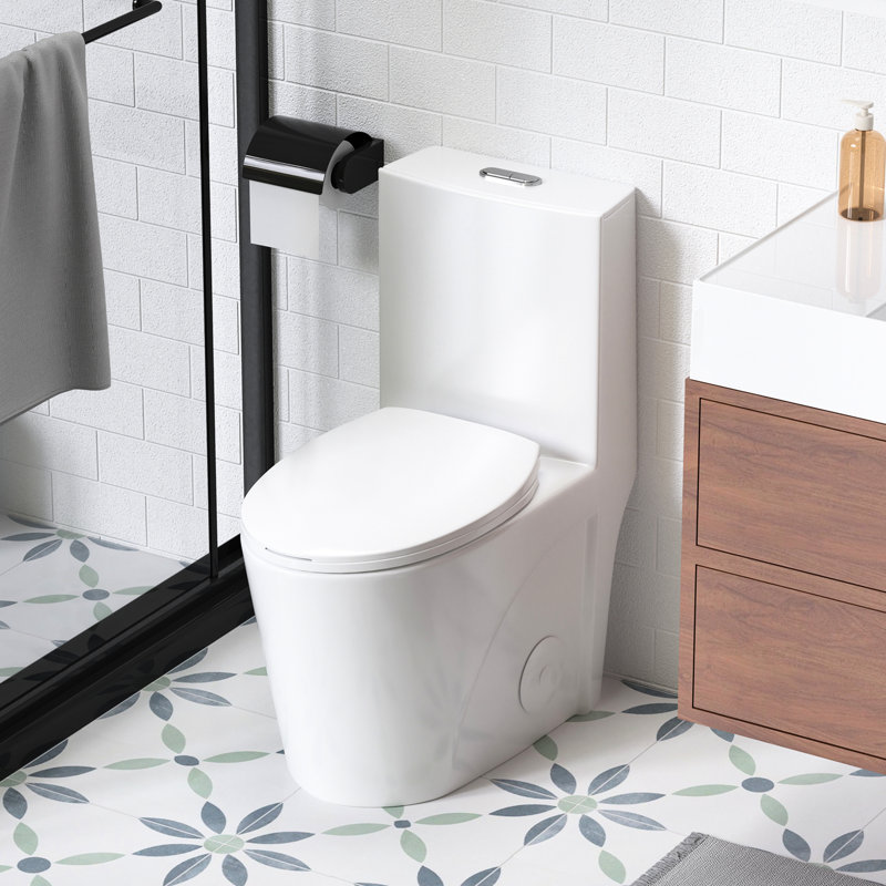 One Toilet, 1.1/1.6 Dual Flush, Glossy White Ceramic, Comfort Soft Close Seat, Bathroom Flush White, Elongated Bowl, Close,