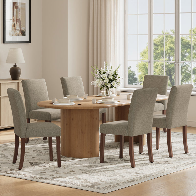 Oakridge Fabric Upholstered Parsons Side Dining Chair with Solid Rubberwood Legs, High-Density Foam Cushion, Brown