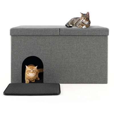 Tucker Murphy Pet™ Cat Litter Box Enclosure Hidden Furniture Cat Washroom Shoe Storage Bench Grey